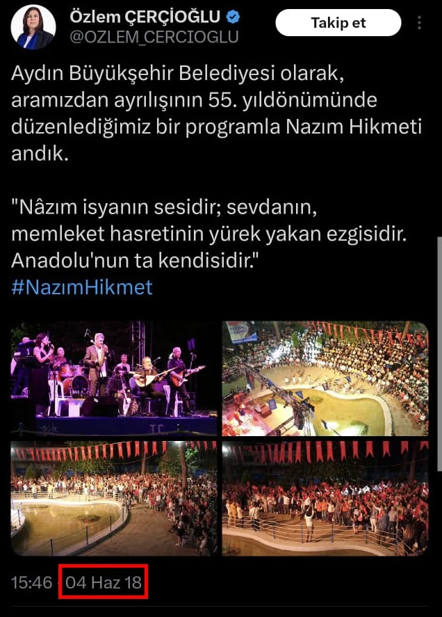 ÖZLEM ÇERÇİOĞLU AK PARTİ’YE GEÇİNCE NAZIM HİKMET’İ SESSİZLİĞE GÖMDÜ