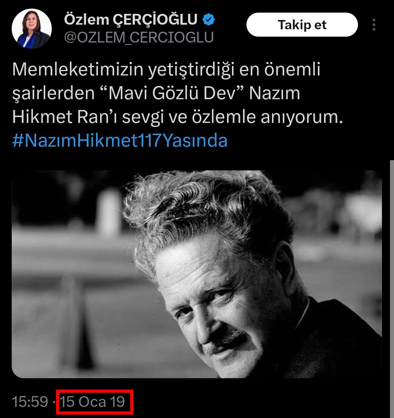 ÖZLEM ÇERÇİOĞLU AK PARTİ’YE GEÇİNCE NAZIM HİKMET’İ SESSİZLİĞE GÖMDÜ