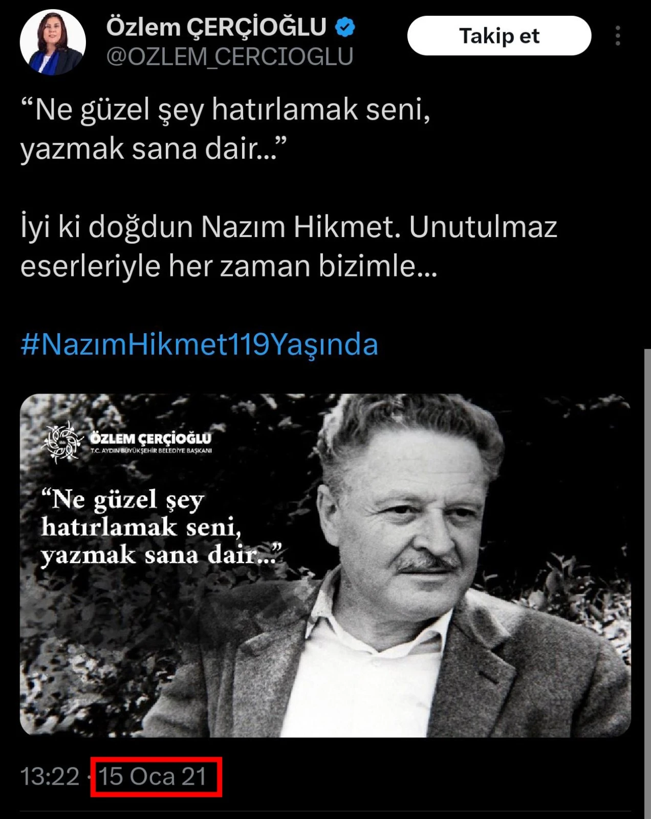 ÖZLEM ÇERÇİOĞLU AK PARTİ’YE GEÇİNCE NAZIM HİKMET’İ SESSİZLİĞE GÖMDÜ