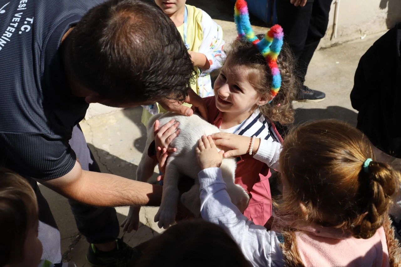 Minik öğrenciler can dostlarla sevgi dolu bir gün geçirdi