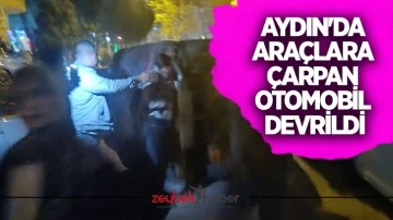 Aydın'da ara&ccedil;lara &ccedil;arpan otomobil devrildi