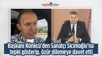 Başkanı K&uuml;nkc&uuml;&rsquo;den Sanat&ccedil;ı Sicimoğlu&rsquo;na tepki g&ouml;sterip, &ouml;z&uuml;r dilemeye davet etti