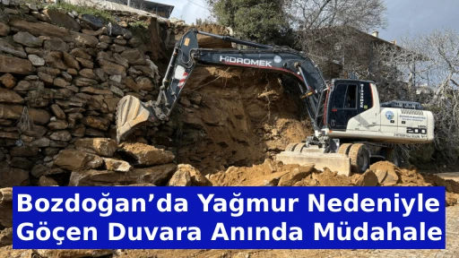 Bozdoğan&rsquo;da Yağmur Nedeniyle G&ouml;&ccedil;en Duvara Anında M&uuml;dahale