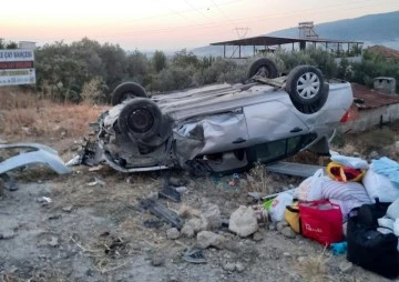 Buharkent'te kontrolden &ccedil;ıkan otomobil takla attı