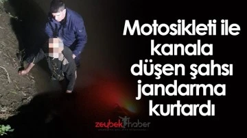 Motosikleti ile kanala d&uuml;şen şahsı jandarma kurtardı