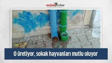 O &uuml;retiyor, sokak hayvanları mutlu oluyor