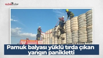 Pamuk balyası y&uuml;kl&uuml; tırda &ccedil;ıkan yangın panikletti