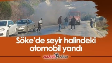 S&ouml;ke&rsquo;de seyir halindeki otomobil yandı