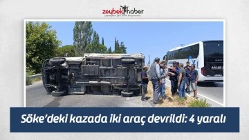 S&ouml;ke&rsquo;deki kazada iki ara&ccedil; devrildi: 4 yaralı