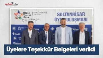&Uuml;yelere Teşekk&uuml;r Belgeleri verildi