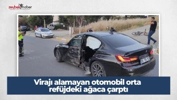 Virajı alamayan otomobil orta ref&uuml;jdeki ağaca &ccedil;arptı